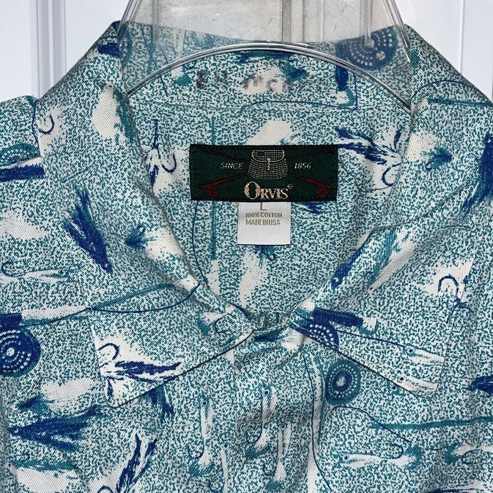 Orvis cotton fly fishing print lure and rod angler aloha Hawaiian Hawaii shirt